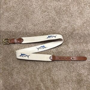 Cream and Brown Leather Belt with Adjustable Design